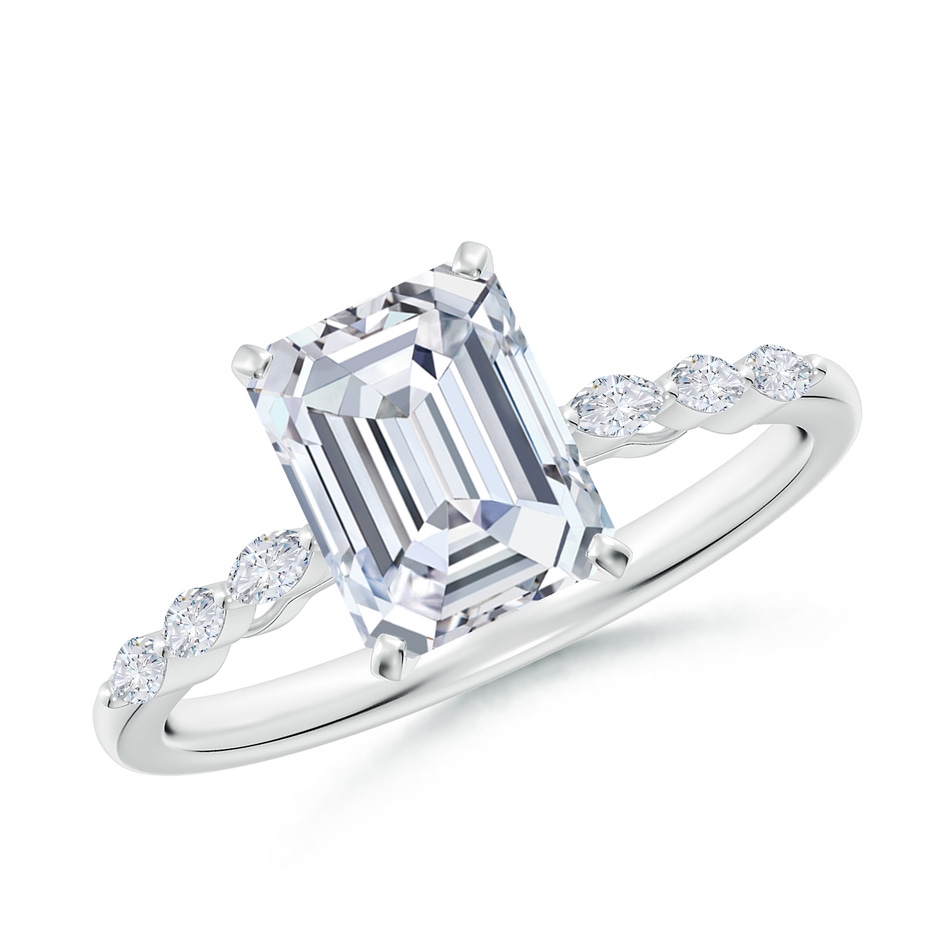 8x6mm FGVS Emerald-Cut Lab-Grown Diamond Engagement Ring with Marquise Accents in White Gold 