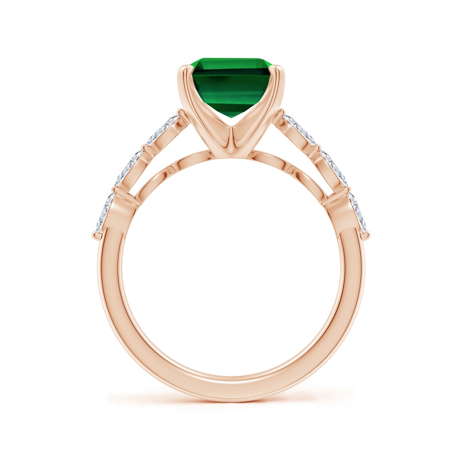 10x8mm Labgrown Prong-Set Emerald-Cut Lab-Grown Emerald Engagement Ring with Marquise Diamonds in Rose Gold side 199
