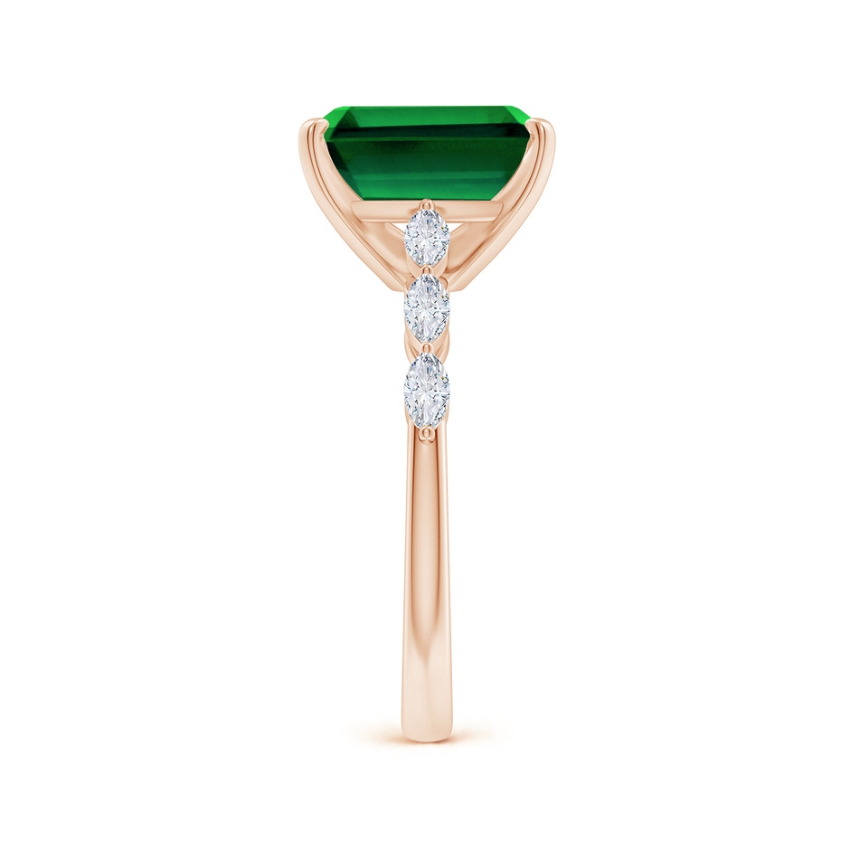 10x8mm Labgrown Prong-Set Emerald-Cut Lab-Grown Emerald Engagement Ring with Marquise Diamonds in Rose Gold side 299