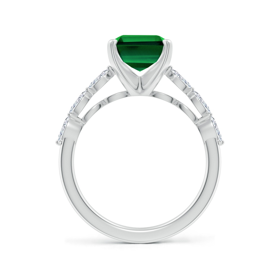 10x8mm Labgrown Prong-Set Emerald-Cut Lab-Grown Emerald Engagement Ring with Marquise Diamonds in White Gold side 199