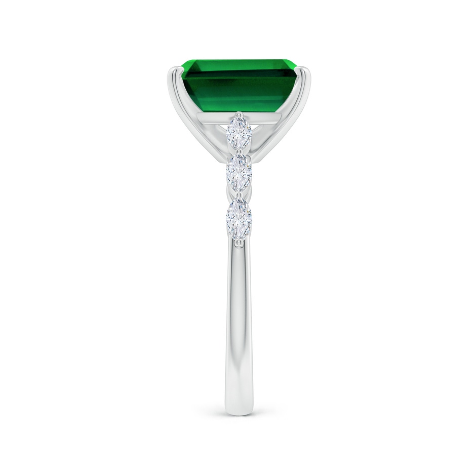 10x8mm Labgrown Prong-Set Emerald-Cut Lab-Grown Emerald Engagement Ring with Marquise Diamonds in White Gold side 299