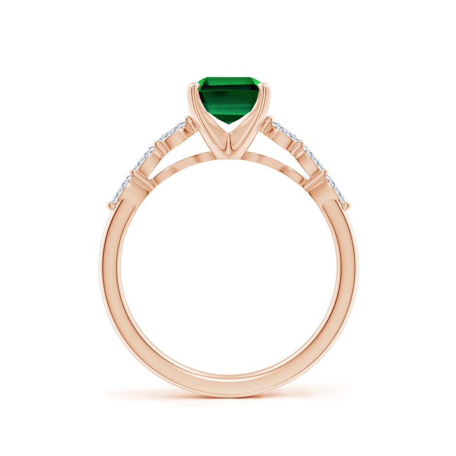 8x6mm Labgrown Prong-Set Emerald-Cut Lab-Grown Emerald Engagement Ring with Marquise Diamonds in 9K Rose Gold side 199