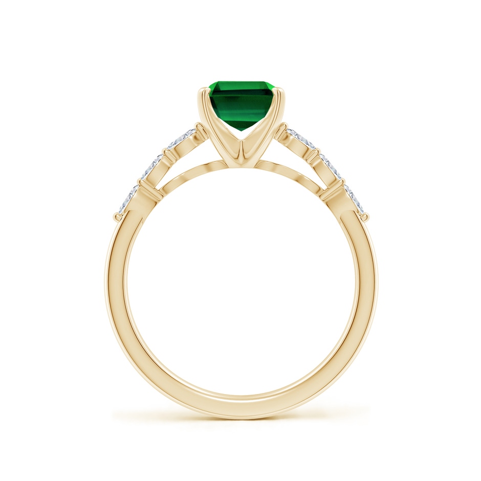 8x6mm Labgrown Prong-Set Emerald-Cut Lab-Grown Emerald Engagement Ring with Marquise Diamonds in Yellow Gold side 199