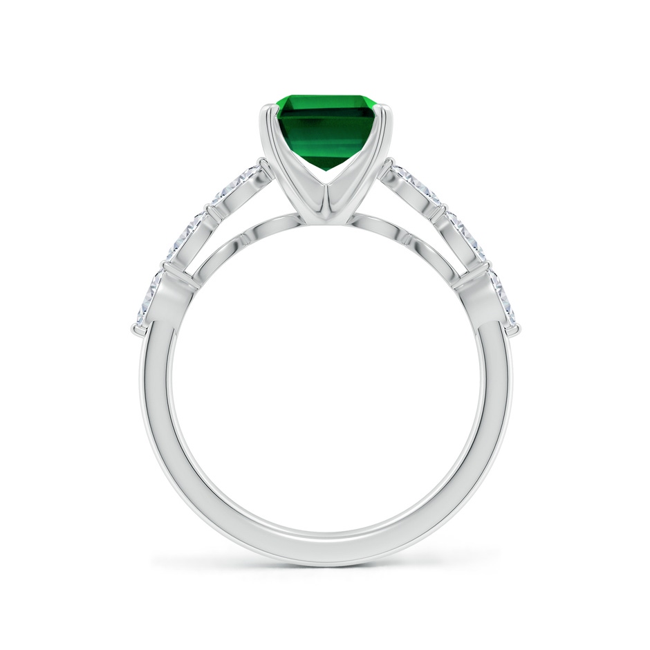 9x7mm Labgrown Emerald-Cut Lab-Grown Emerald Engagement Ring with Marquise Diamonds in White Gold side 199