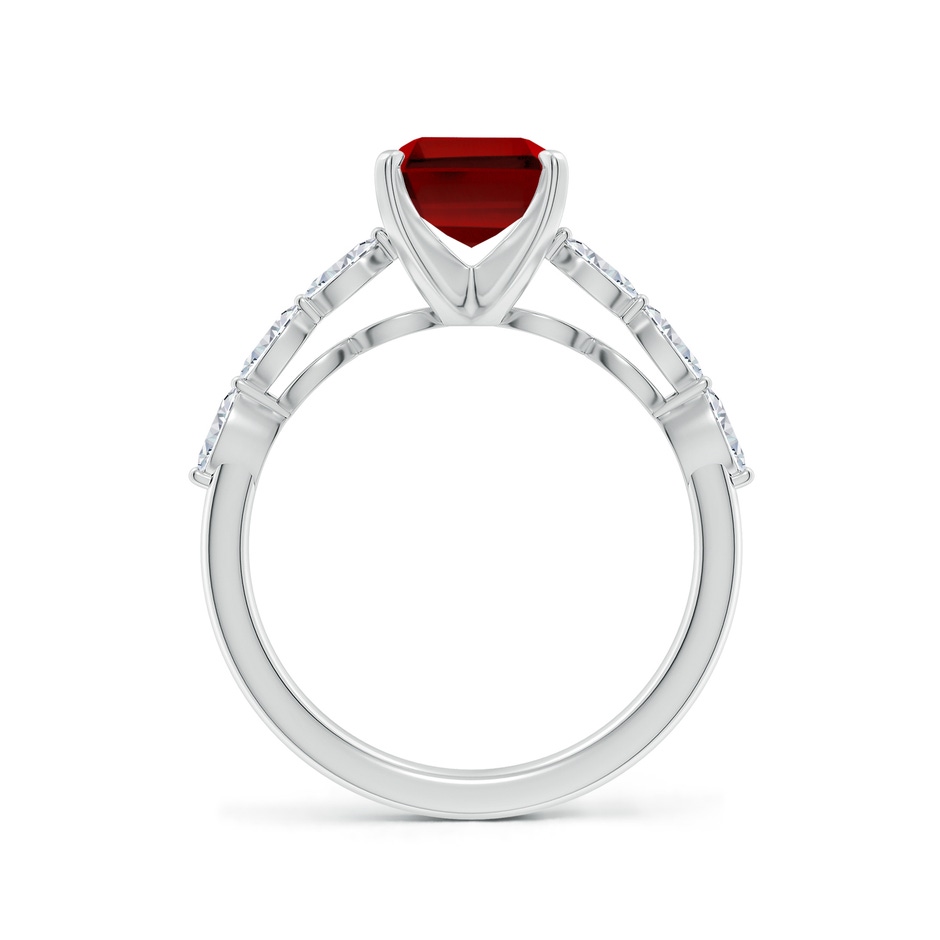 9x7mm Labgrown Emerald-Cut Lab-Grown Ruby Engagement Ring with Marquise Diamonds in White Gold side 199