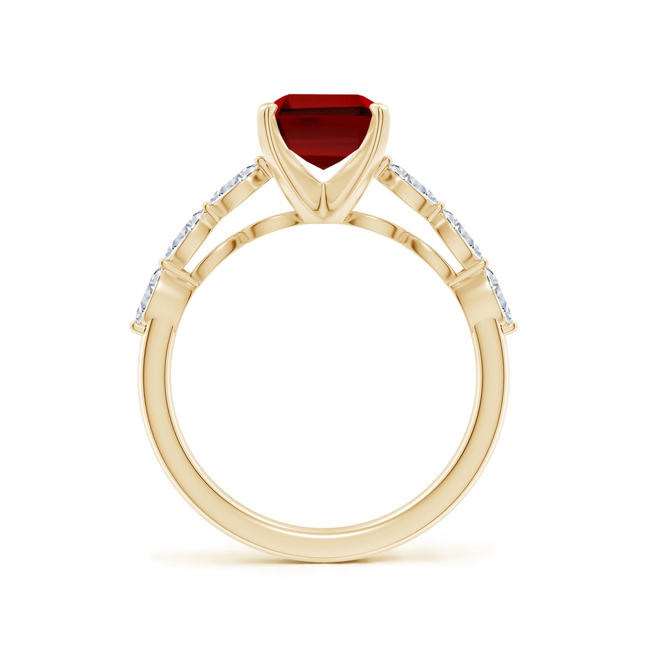 9x7mm Labgrown Emerald-Cut Lab-Grown Ruby Engagement Ring with Marquise Diamonds in Yellow Gold side 199