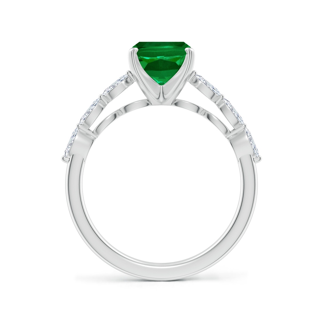 9x7mm Labgrown Cushion Rectangular Lab-Grown Emerald Engagement Ring with Marquise Diamonds in White Gold Side 199