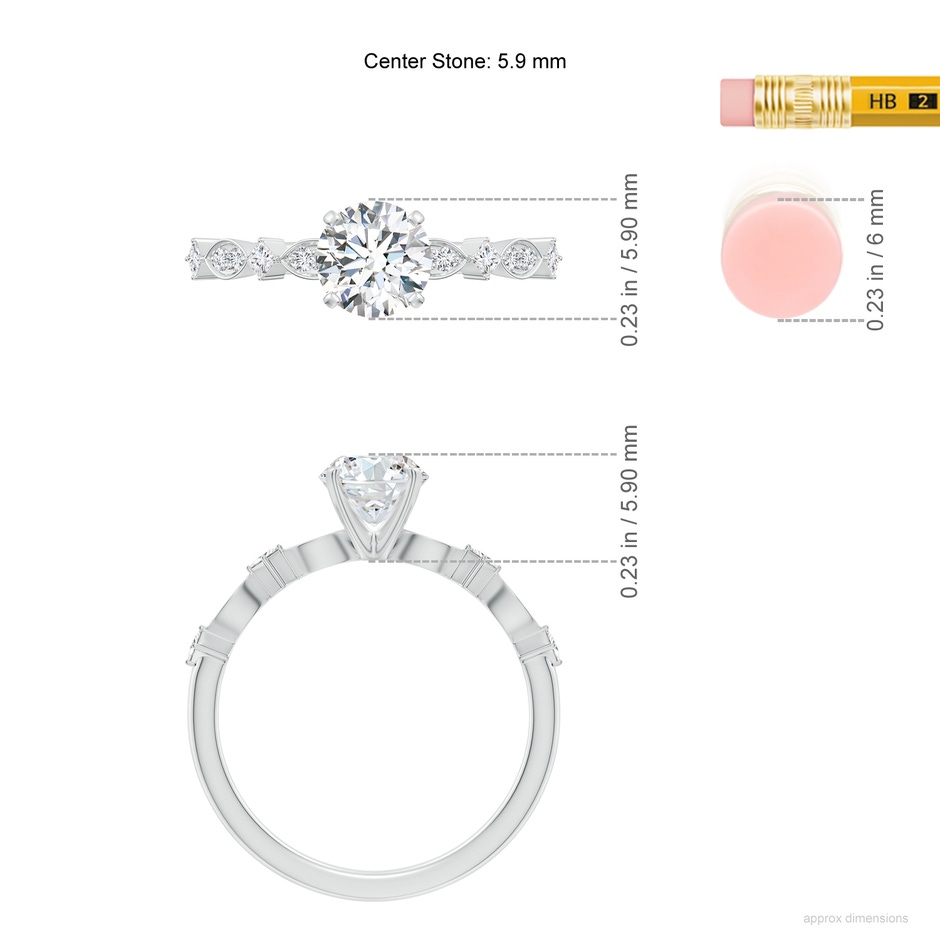 5.9mm FGVS Round Lab-Grown Diamond Engagement Ring with Marquise Motifs in P950 Platinum ruler