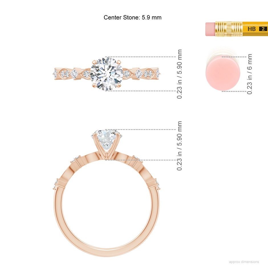 5.9mm FGVS Round Lab-Grown Diamond Engagement Ring with Marquise Motifs in Rose Gold ruler