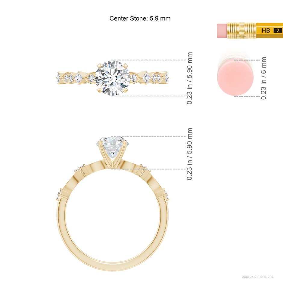 5.9mm FGVS Round Lab-Grown Diamond Engagement Ring with Marquise Motifs in Yellow Gold ruler