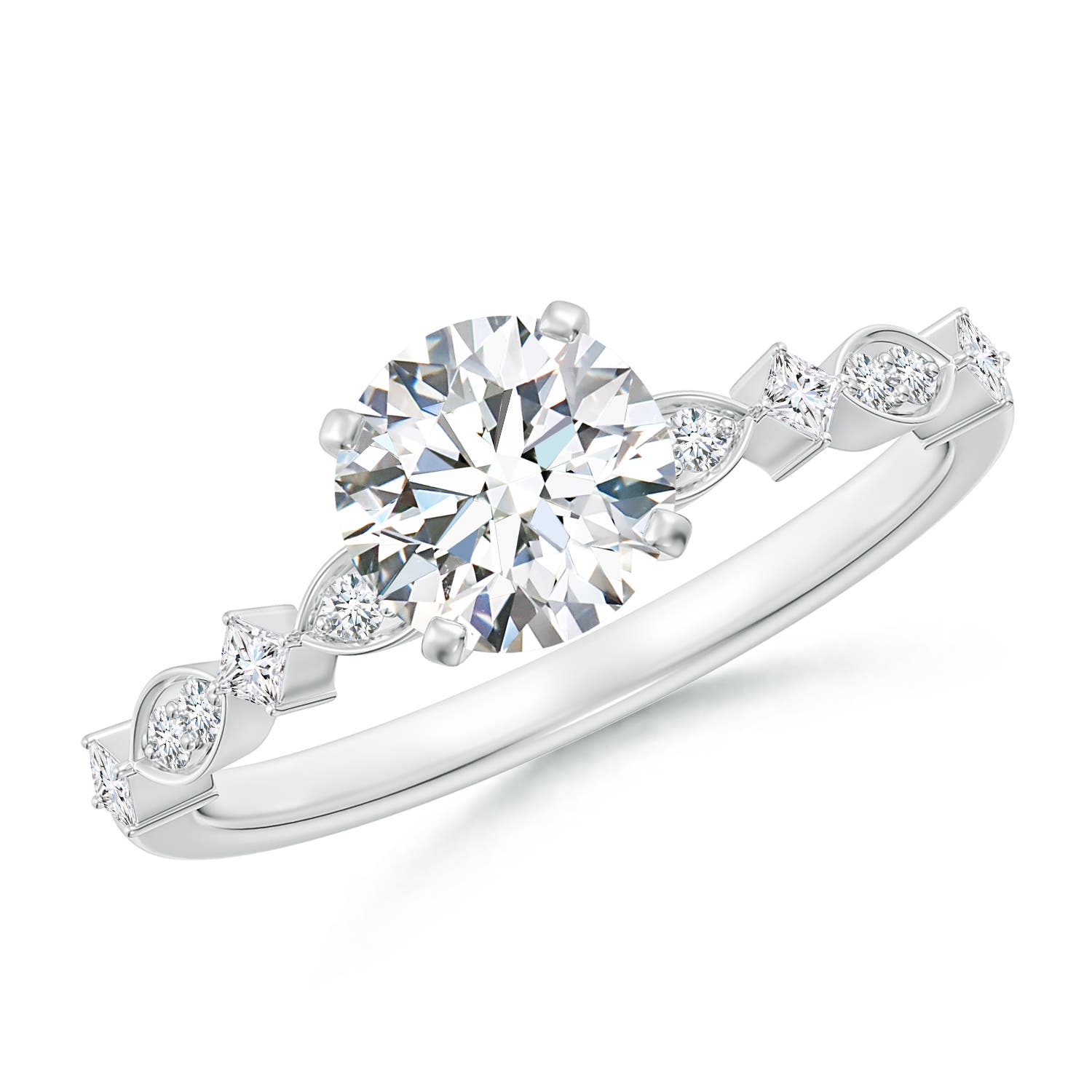 6.4mm FGVS Round Lab-Grown Diamond Engagement Ring with Marquise Motifs in 18CT White Gold