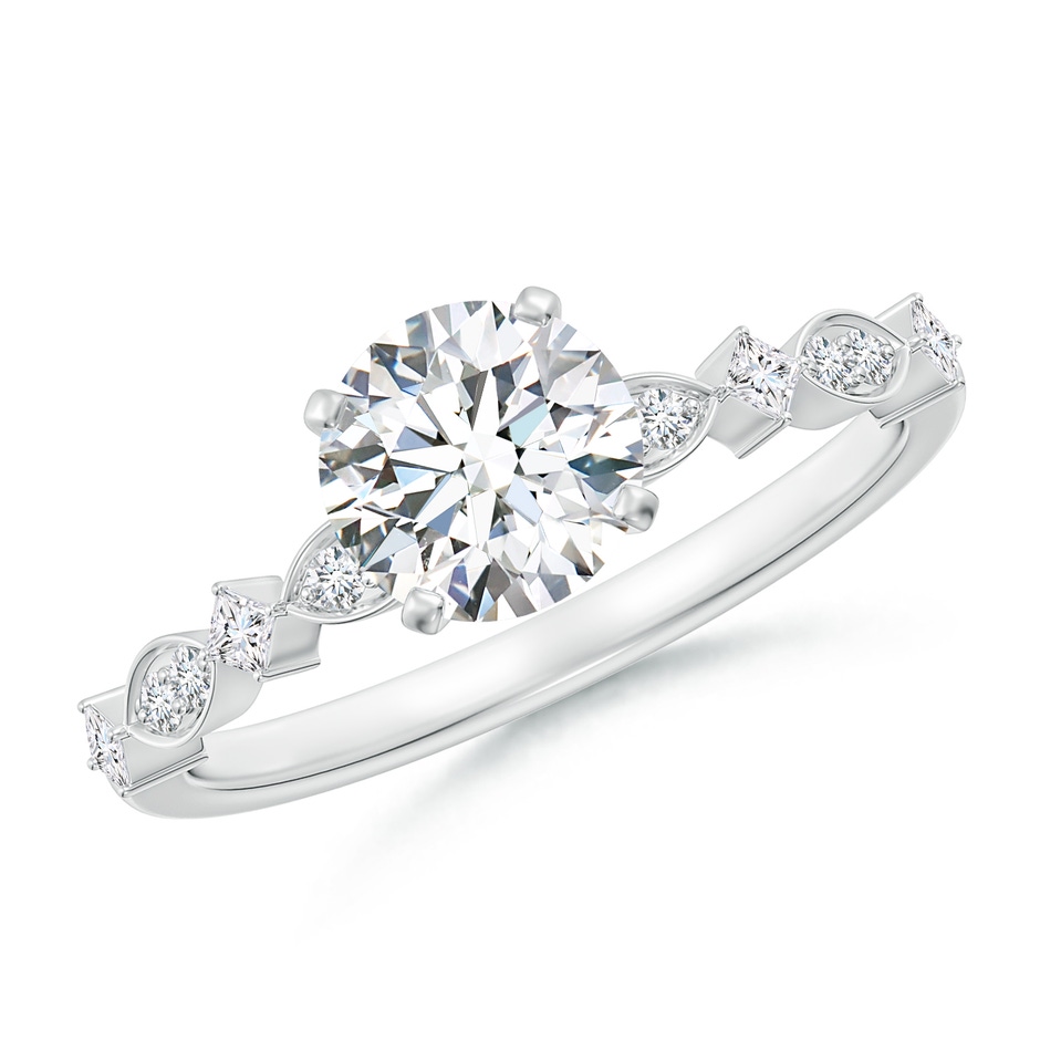 6.4mm FGVS Round Lab-Grown Diamond Engagement Ring with Marquise Motifs in 18K White Gold 