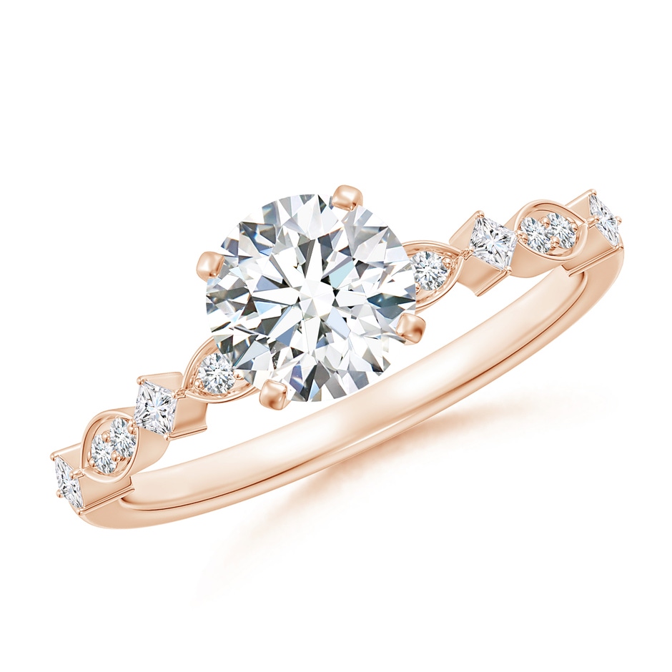 6.4mm FGVS Round Lab-Grown Diamond Engagement Ring with Marquise Motifs in Rose Gold 