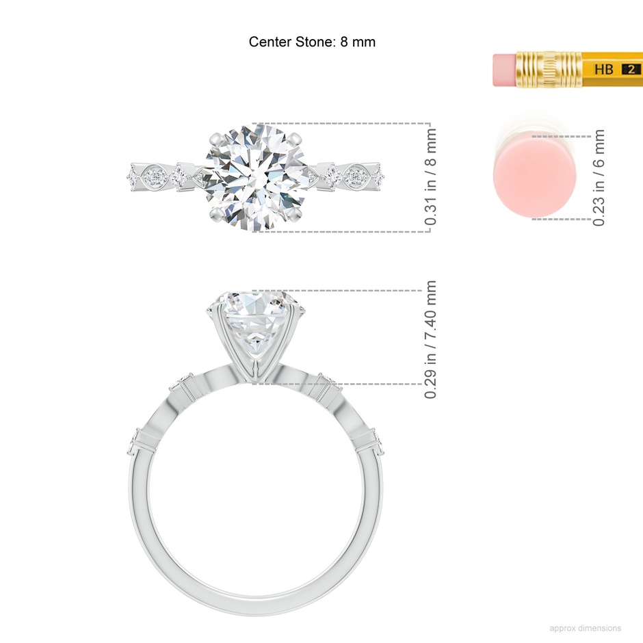 8mm FGVS Round Lab-Grown Diamond Engagement Ring with Marquise Motifs in White Gold ruler