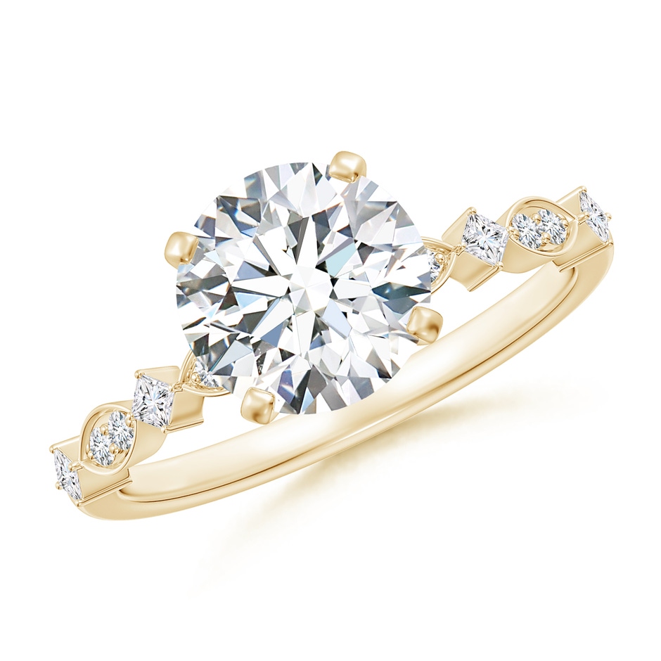 8mm FGVS Round Lab-Grown Diamond Engagement Ring with Marquise Motifs in Yellow Gold 