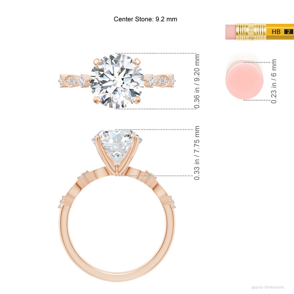 9.2mm FGVS Round Lab-Grown Diamond Engagement Ring with Marquise Motifs in Rose Gold ruler