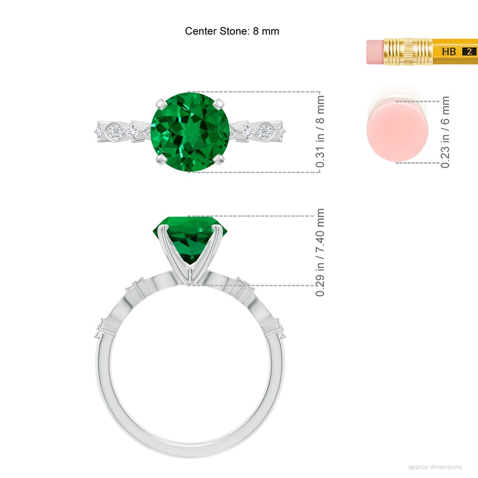 8mm Labgrown Round Lab-Grown Emerald Engagement Ring with Marquise Motifs in White Gold ruler