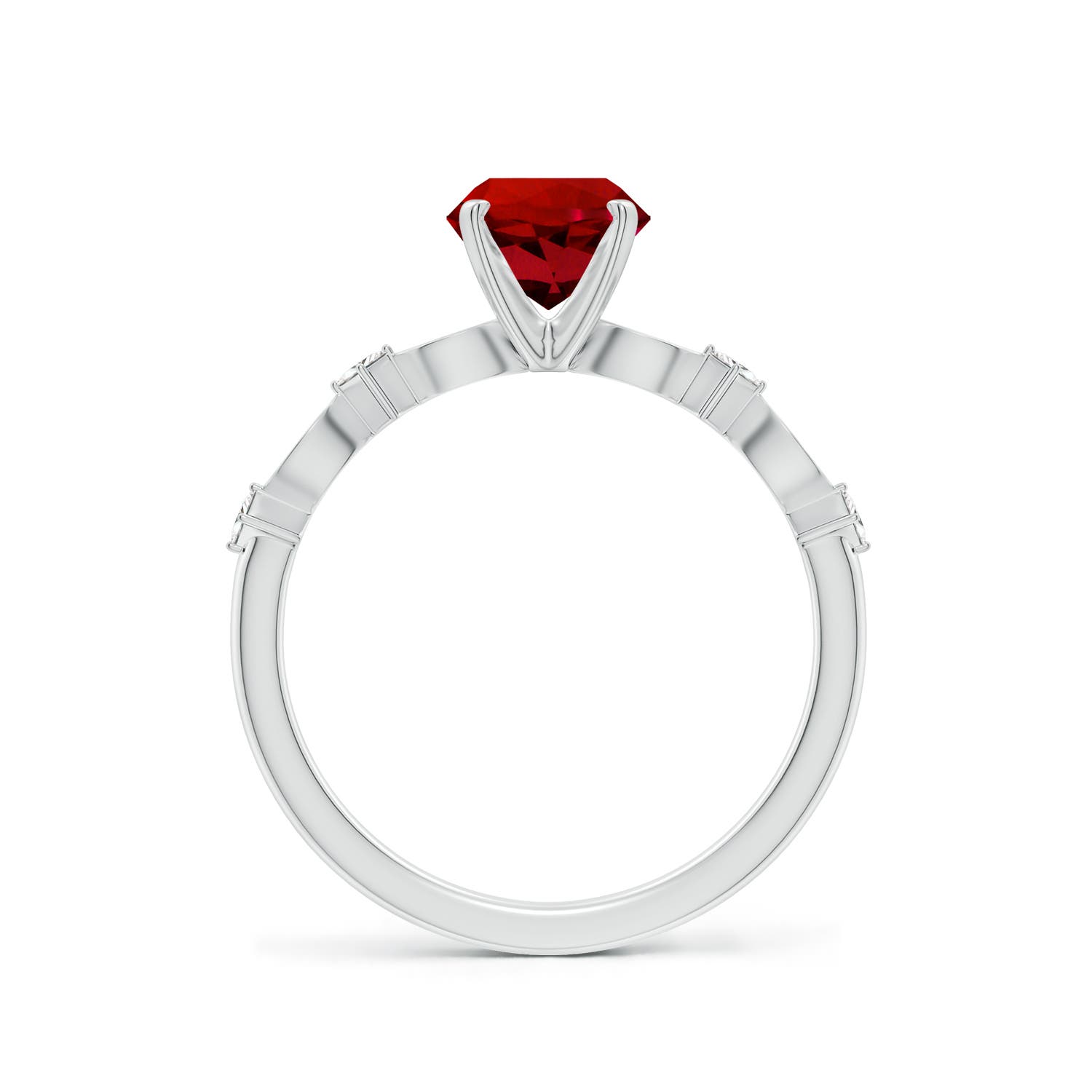 6.5mm Labgrown Round Lab-Grown Ruby Engagement Ring with Marquise Motifs in White Gold