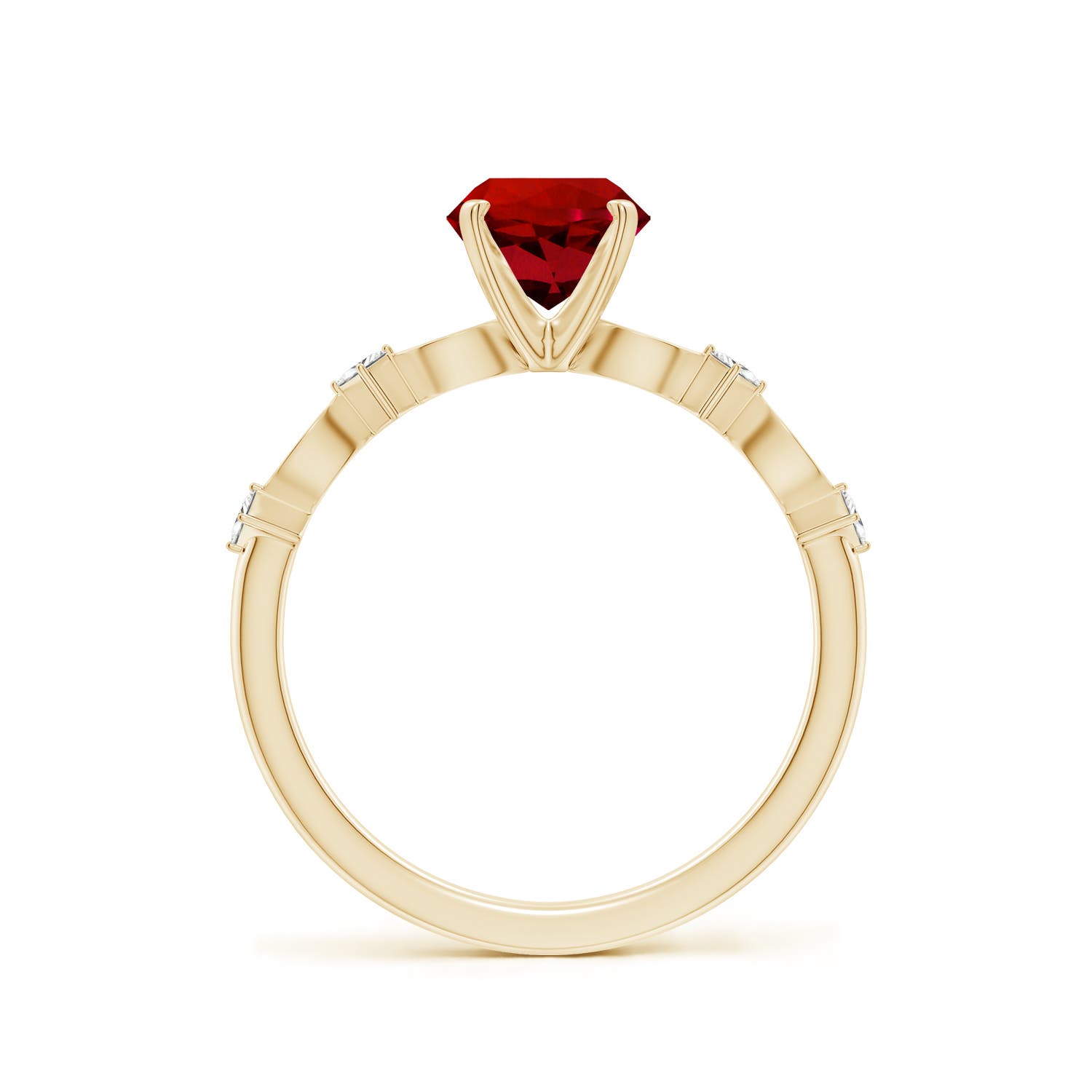 6.5mm Labgrown Round Lab-Grown Ruby Engagement Ring with Marquise Motifs in Yellow Gold