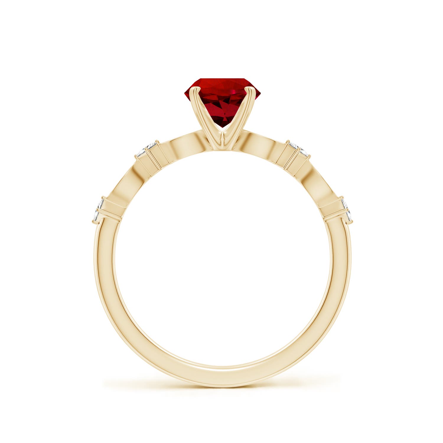 6mm Labgrown Round Lab-Grown Ruby Engagement Ring with Marquise Motifs in 18K Yellow Gold