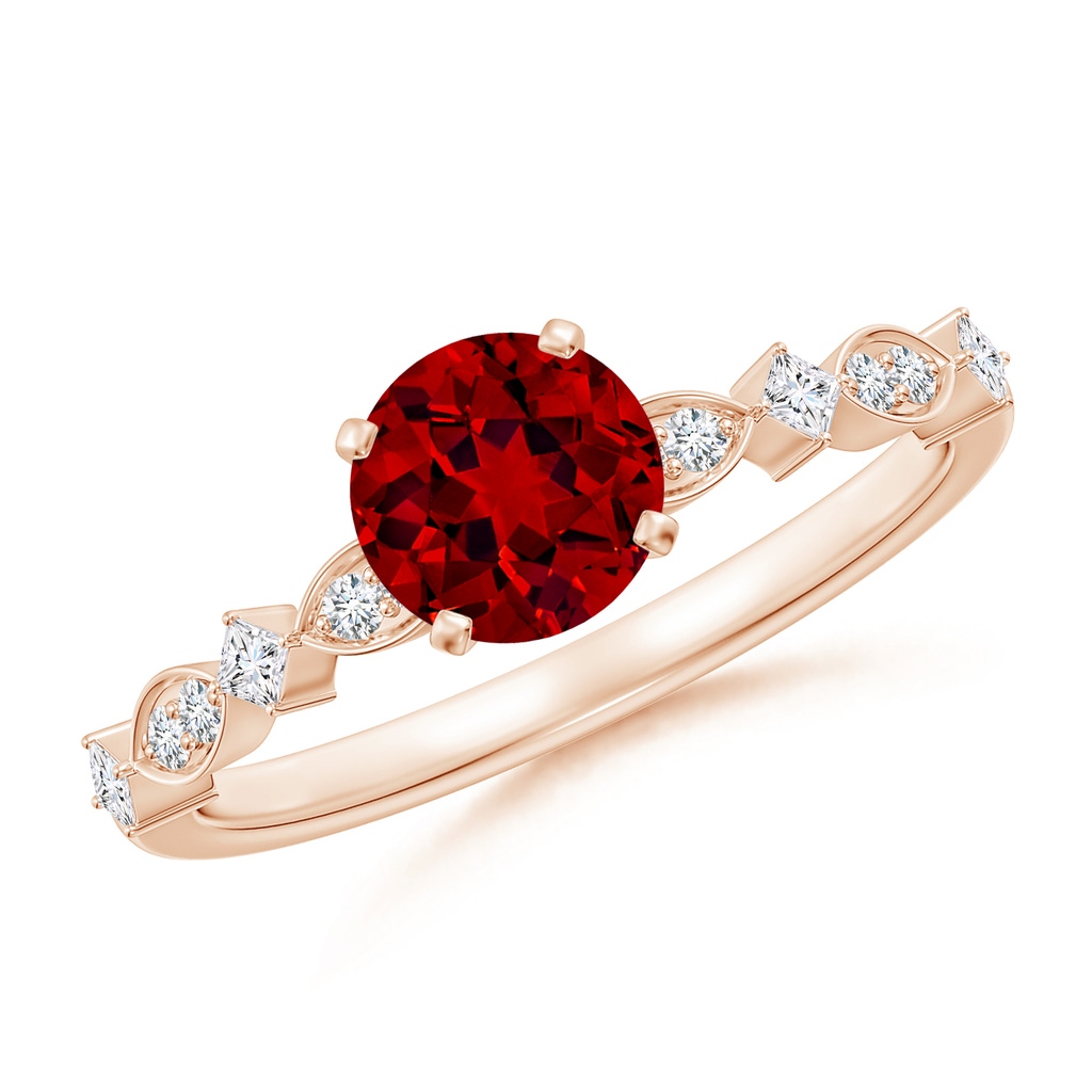 6mm Labgrown Round Lab-Grown Ruby Engagement Ring with Marquise Motifs in Rose Gold