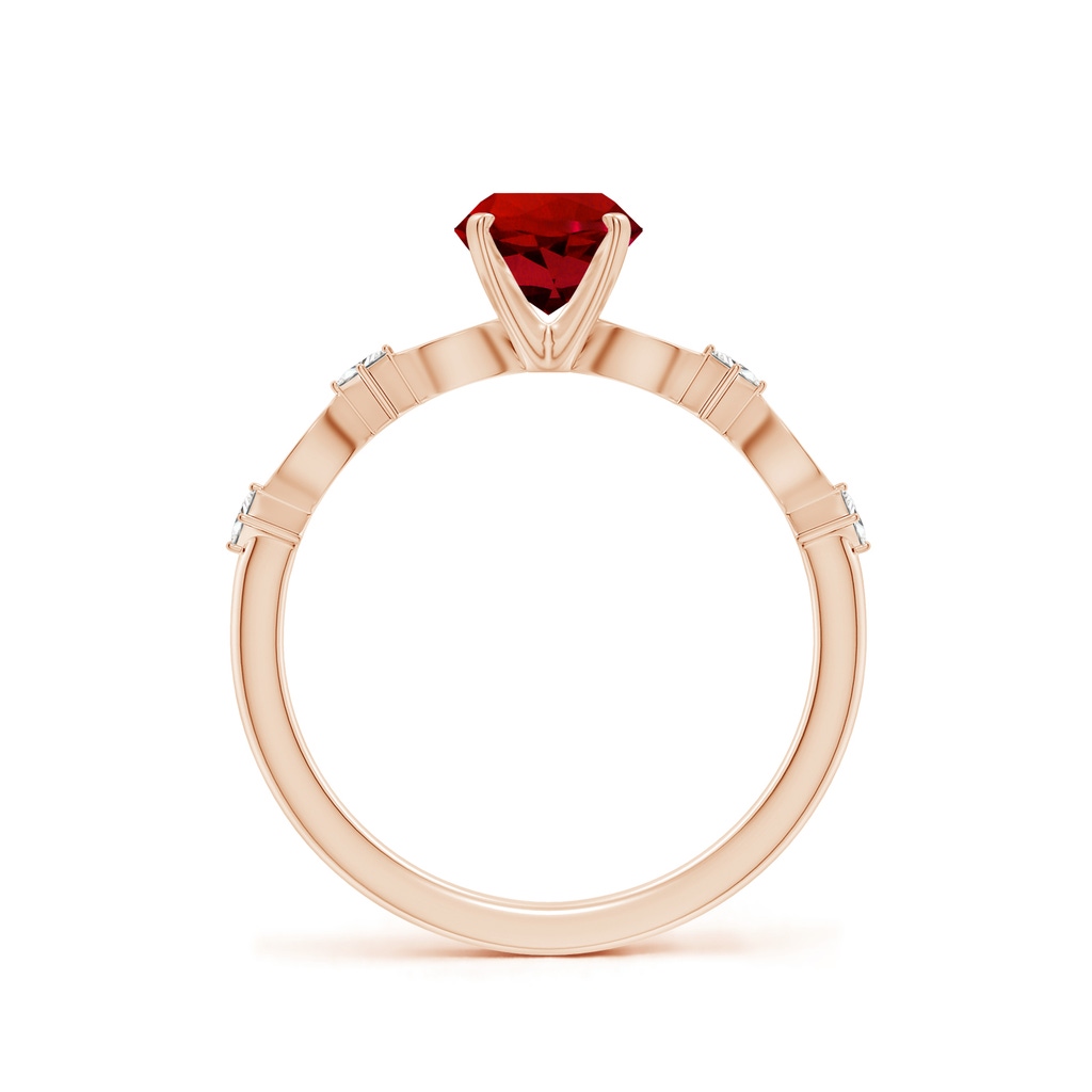 6mm Labgrown Round Lab-Grown Ruby Engagement Ring with Marquise Motifs in Rose Gold - side 199
