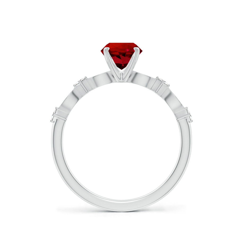 6mm Labgrown Round Lab-Grown Ruby Engagement Ring with Marquise Motifs in White Gold - side 199