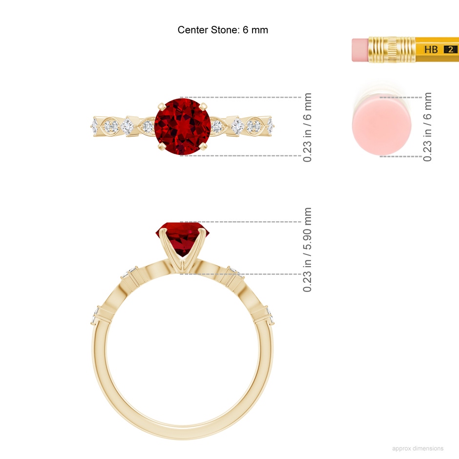 6mm Labgrown Round Lab-Grown Ruby Engagement Ring with Marquise Motifs in Yellow Gold ruler