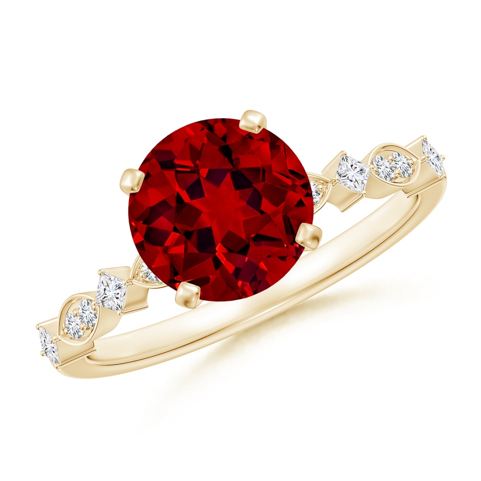 8mm Labgrown Round Lab-Grown Ruby Engagement Ring with Marquise Motifs in 18K Yellow Gold 