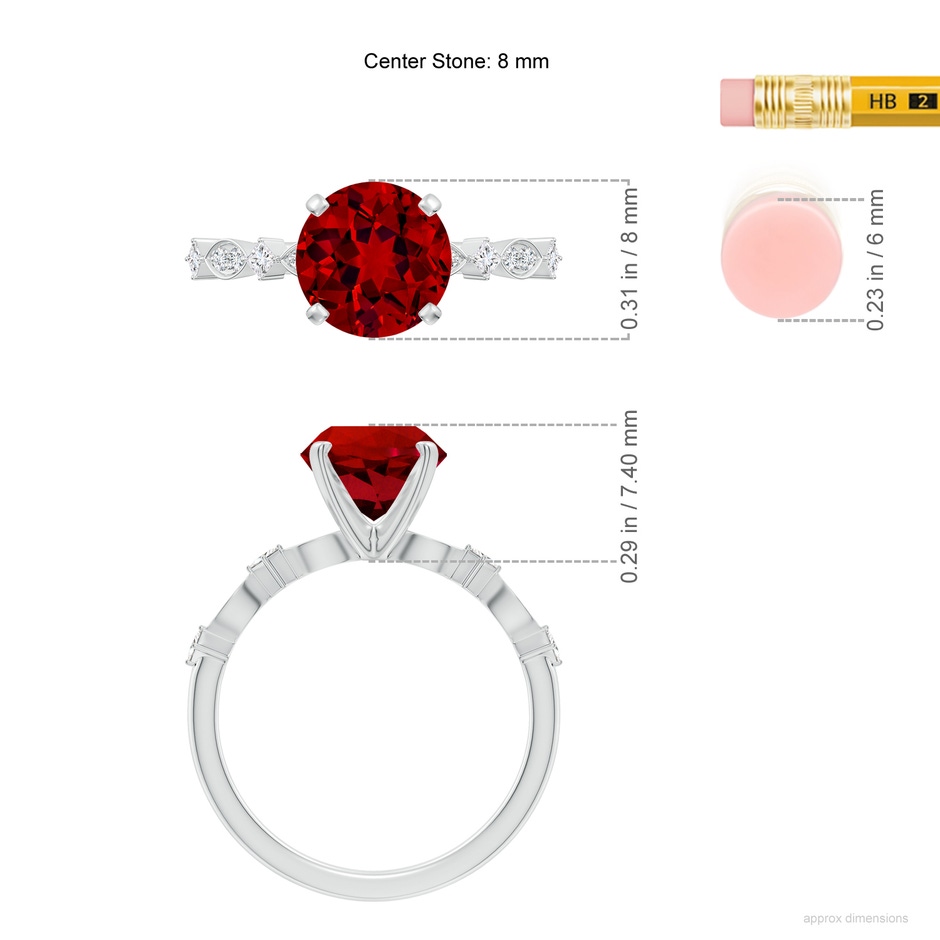 8mm Labgrown Round Lab-Grown Ruby Engagement Ring with Marquise Motifs in White Gold ruler