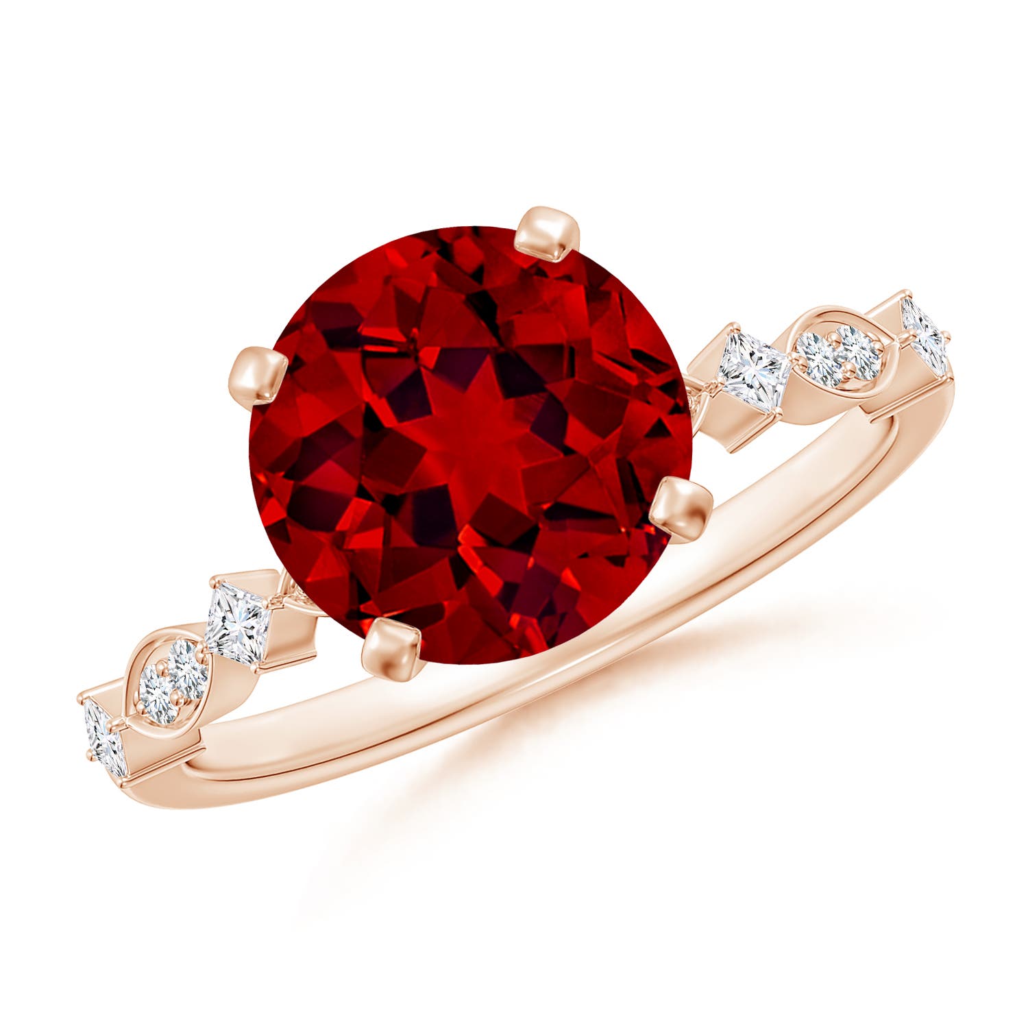 9mm Labgrown Round Lab-Grown Ruby Engagement Ring with Marquise Motifs in 18K Rose Gold