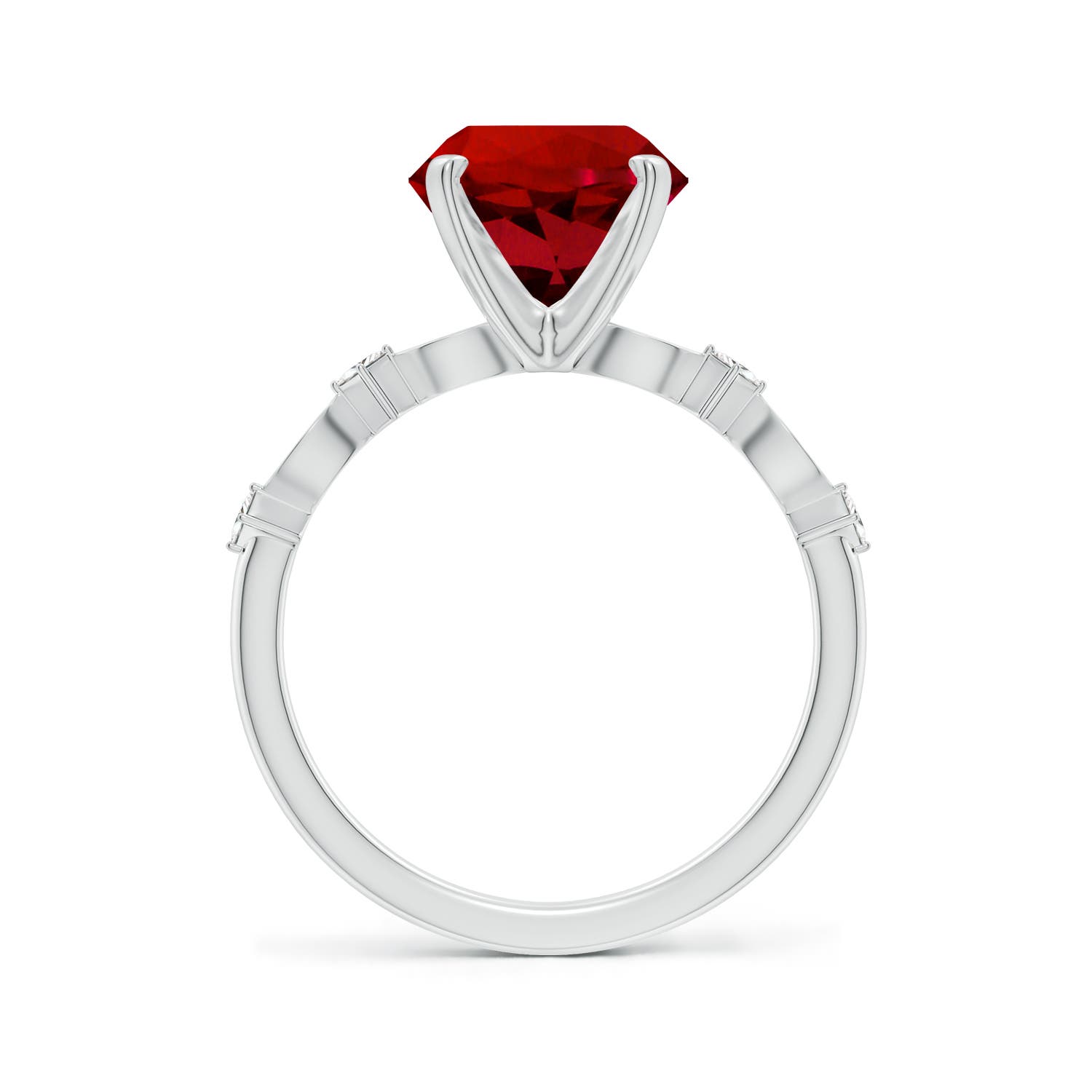 9mm Labgrown Round Lab-Grown Ruby Engagement Ring with Marquise Motifs in 18K White Gold