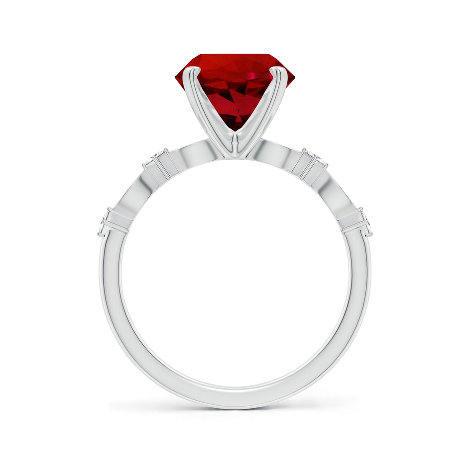 9mm Labgrown Round Lab-Grown Ruby Engagement Ring with Marquise Motifs in 18K White Gold side 199