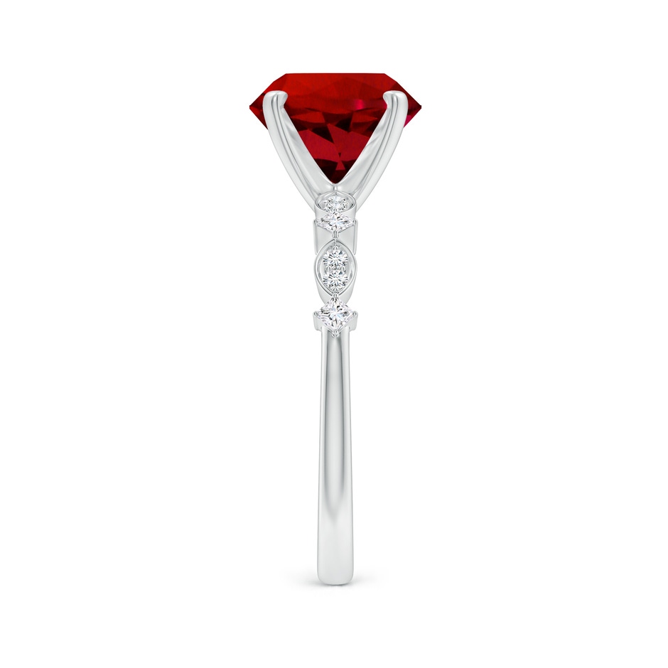9mm Labgrown Round Lab-Grown Ruby Engagement Ring with Marquise Motifs in 18K White Gold side 299
