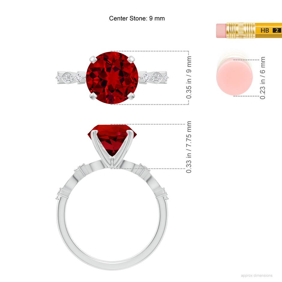 9mm Labgrown Round Lab-Grown Ruby Engagement Ring with Marquise Motifs in 18K White Gold ruler