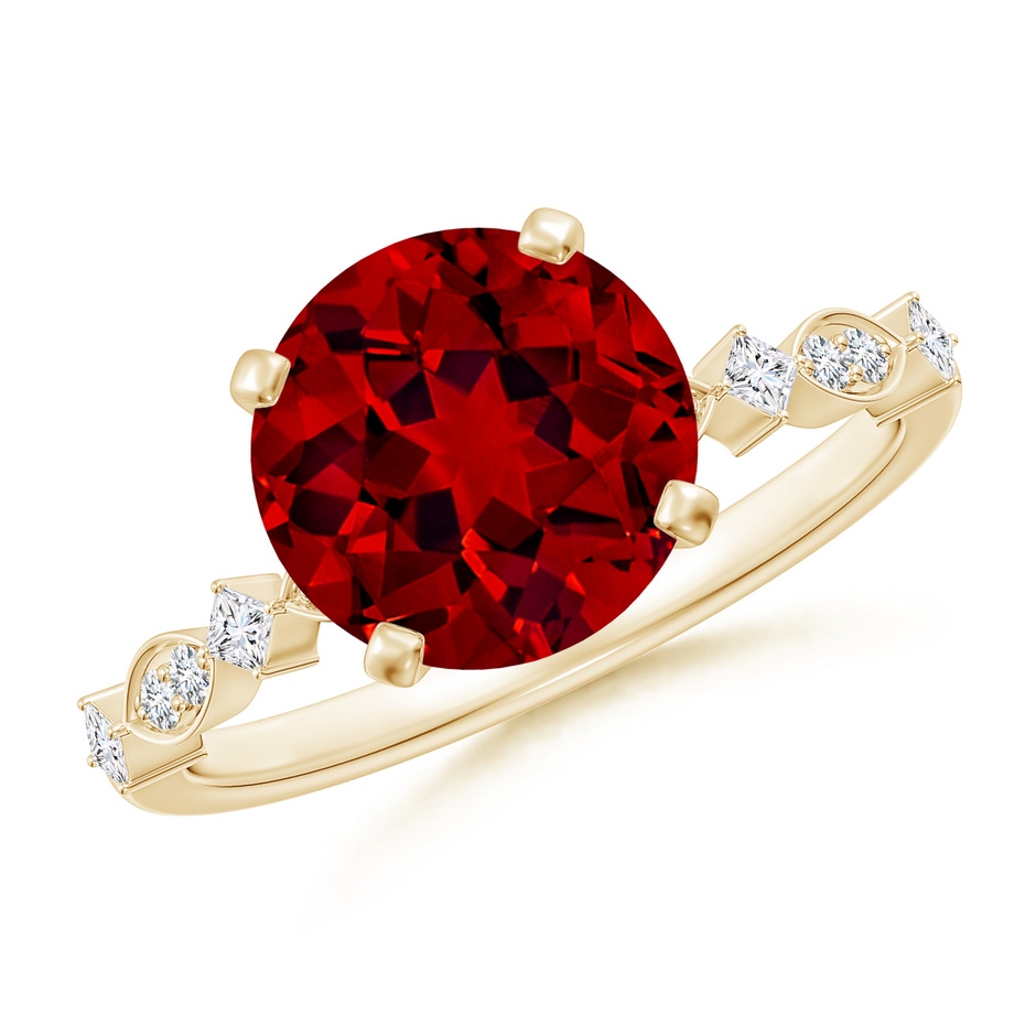 9mm Labgrown Round Lab-Grown Ruby Engagement Ring with Marquise Motifs in 18K Yellow Gold 