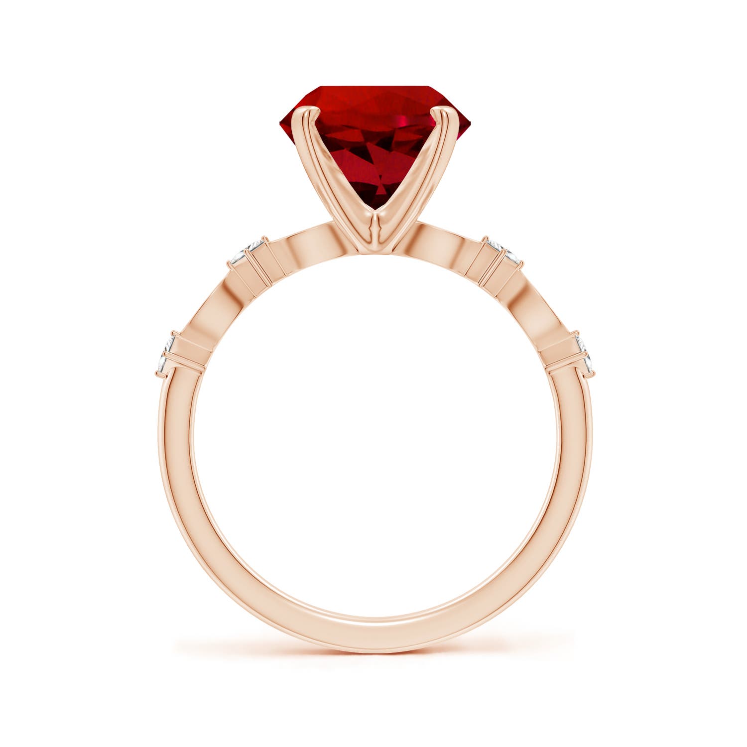 9mm Labgrown Round Lab-Grown Ruby Engagement Ring with Marquise Motifs in Rose Gold