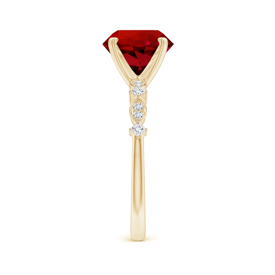 9mm Labgrown Round Lab-Grown Ruby Engagement Ring with Marquise Motifs in Yellow Gold side 299