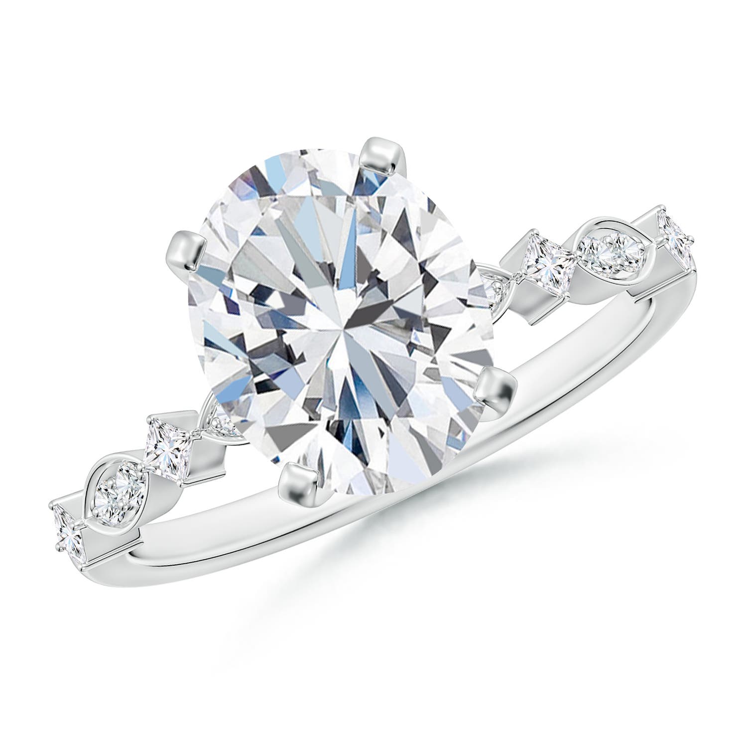 10x8mm FGVS Oval Lab-Grown Diamond Engagement Ring with Marquise Motifs in 18K White Gold