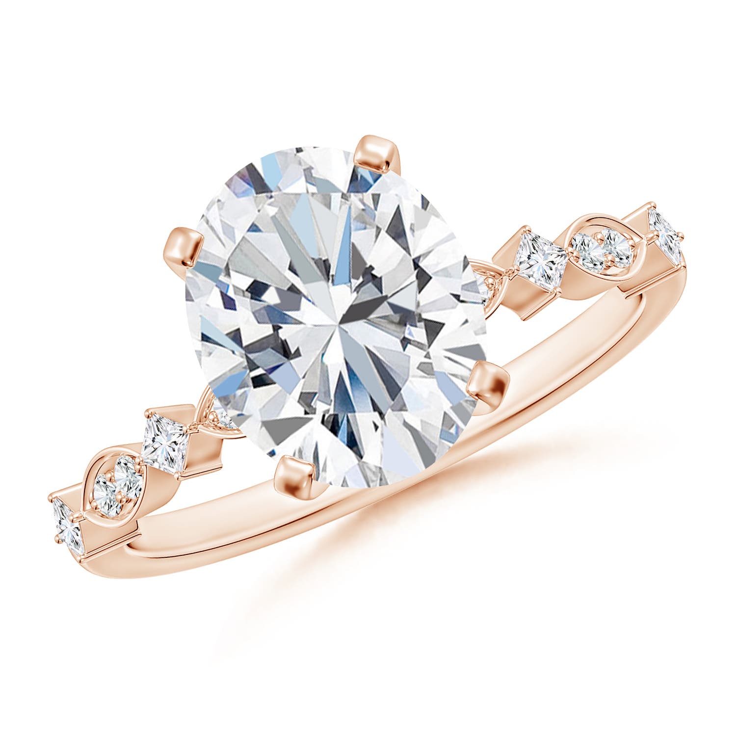 10x8mm FGVS Oval Lab-Grown Diamond Engagement Ring with Marquise Motifs in Rose Gold