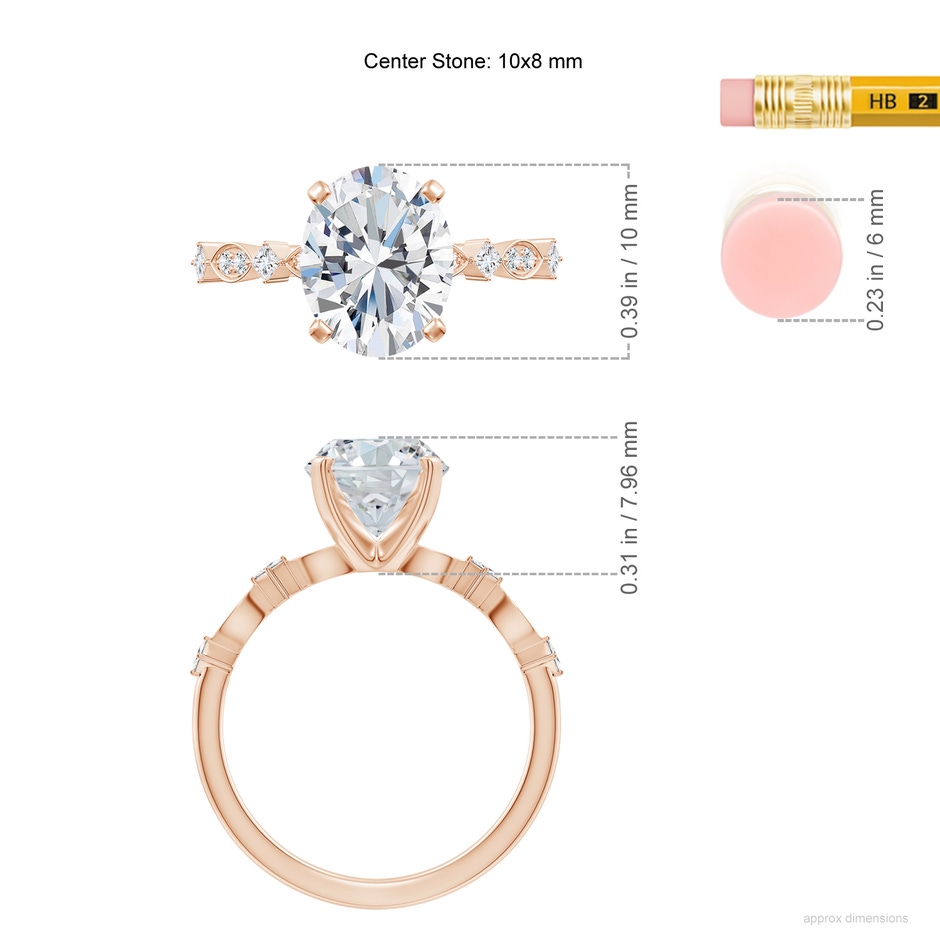 10x8mm FGVS Oval Lab-Grown Diamond Engagement Ring with Marquise Motifs in Rose Gold ruler