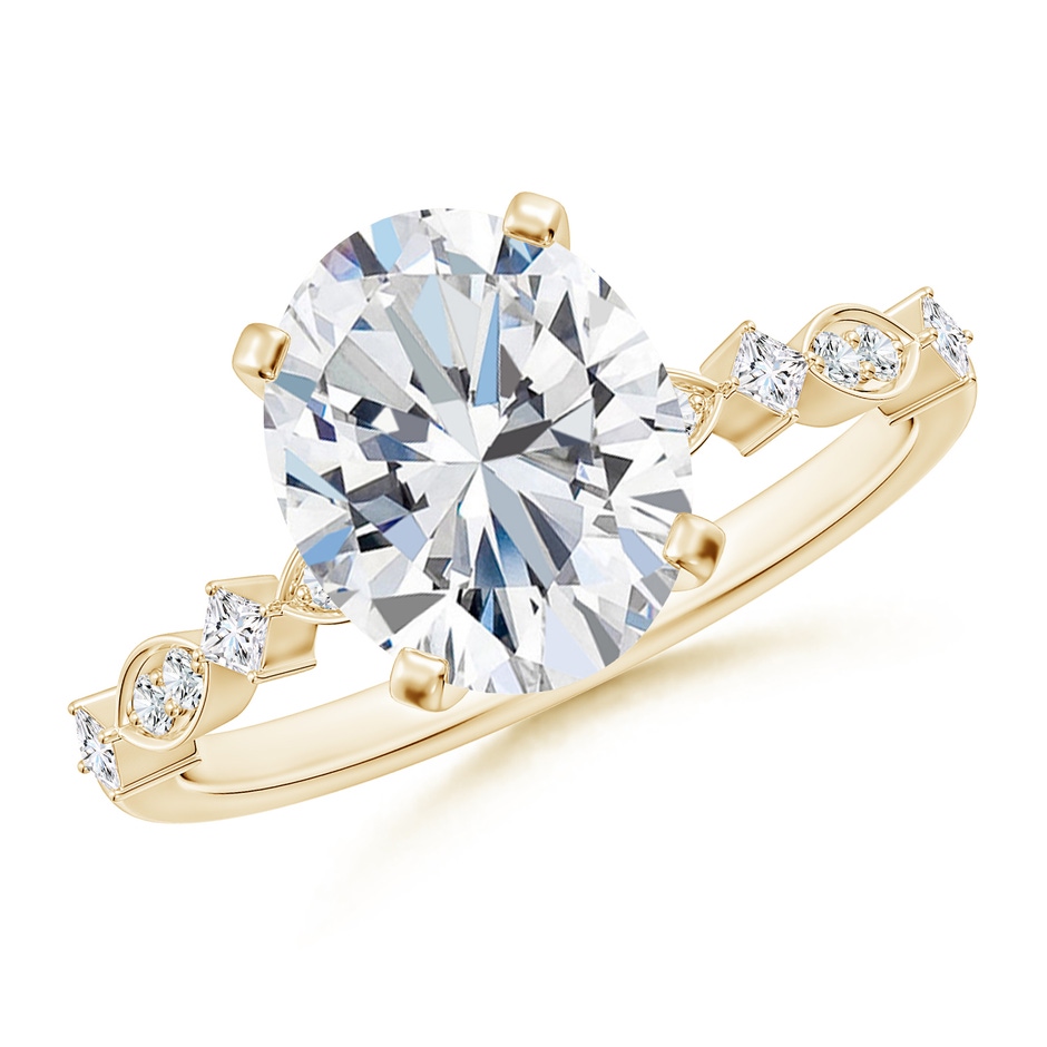 10x8mm FGVS Oval Lab-Grown Diamond Engagement Ring with Marquise Motifs in Yellow Gold 