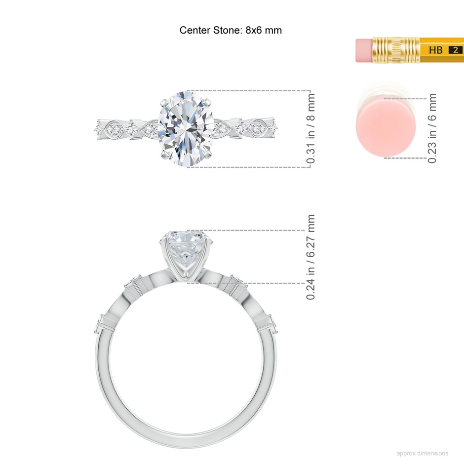 8x6mm FGVS Oval Lab-Grown Diamond Engagement Ring with Marquise Motifs in P950 Platinum ruler