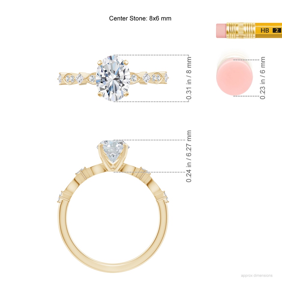 8x6mm FGVS Oval Lab-Grown Diamond Engagement Ring with Marquise Motifs in Yellow Gold ruler