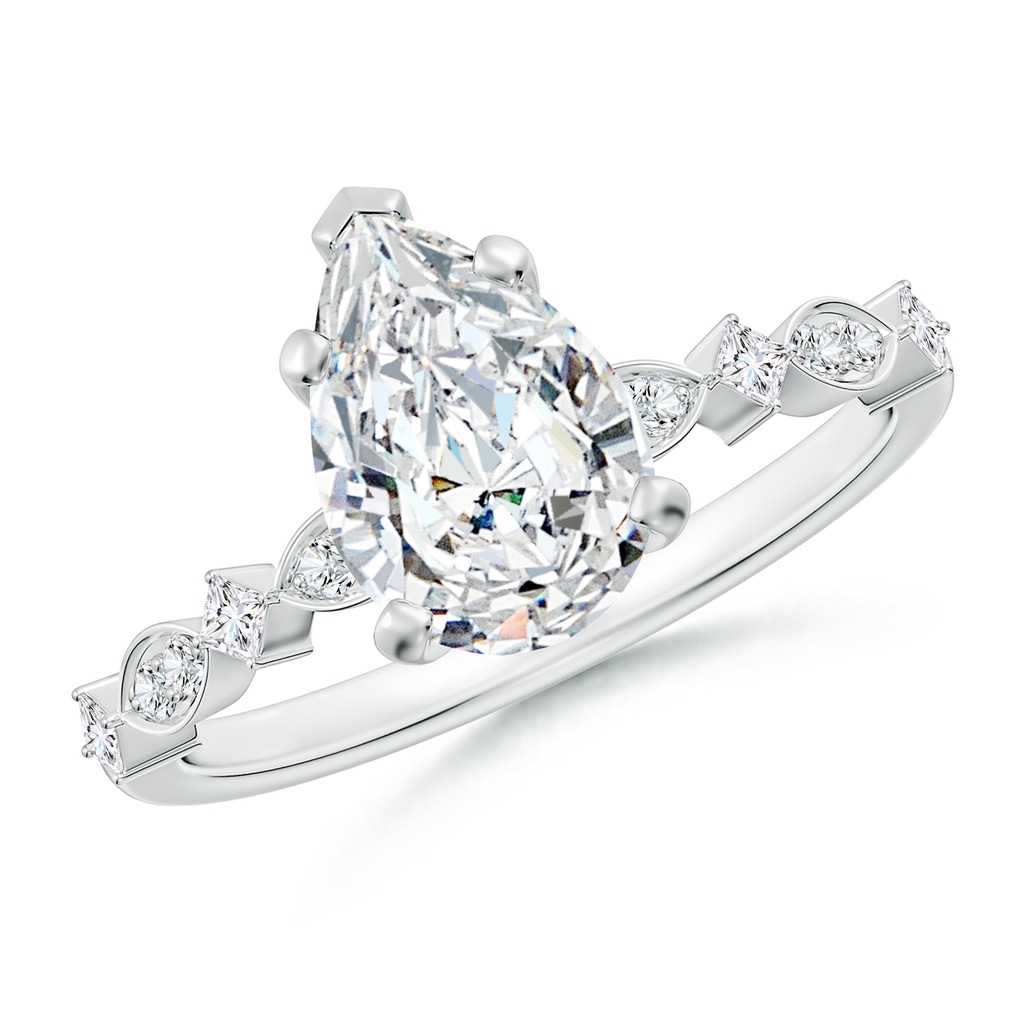 10x6.5mm FGVS Pear Lab-Grown Diamond Engagement Ring with Marquise Motifs in White Gold