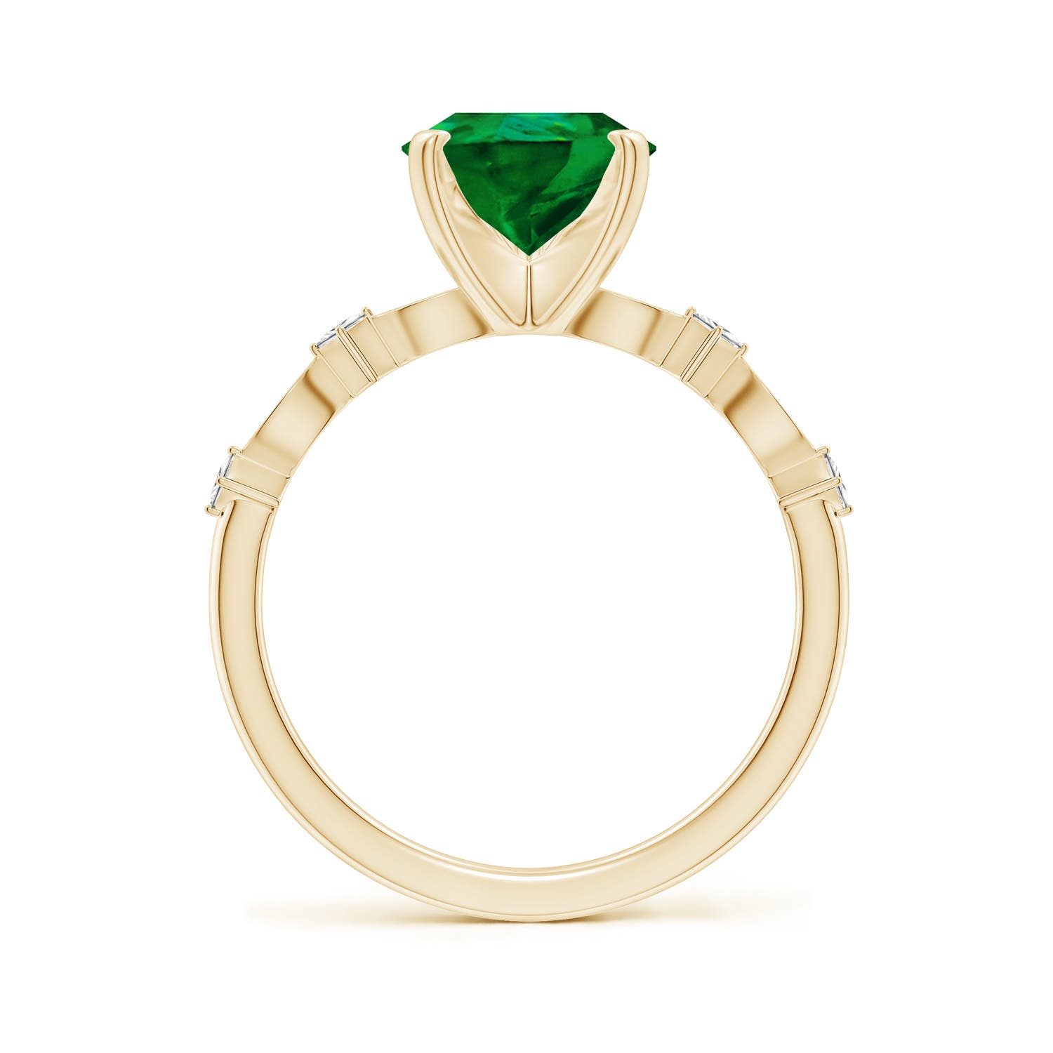 10x8mm Labgrown Pear Lab-Grown Emerald Engagement Ring with Marquise Motifs in 18K Yellow Gold