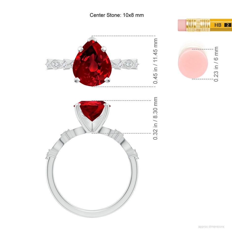 10x8mm Labgrown Pear Lab-Grown Ruby Engagement Ring with Marquise Motifs in 18K White Gold ruler