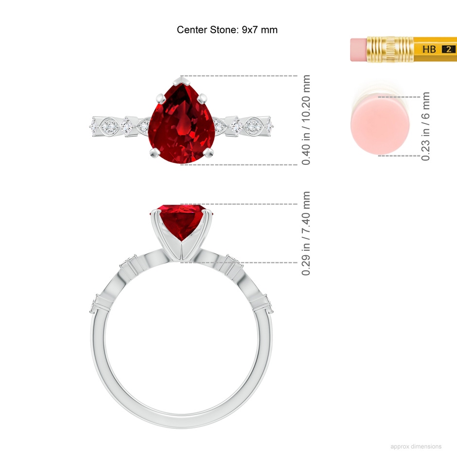 9x7mm Labgrown Pear Lab-Grown Ruby Engagement Ring with Marquise Motifs in White Gold ruler