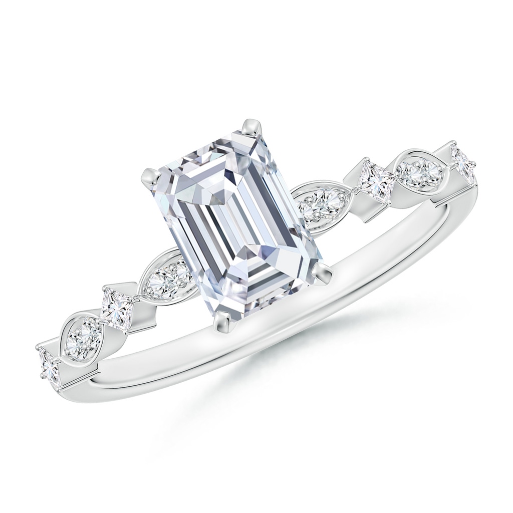 7x5mm FGVS Emerald-Cut Lab-Grown Diamond Engagement Ring with Marquise Motifs in P950 Platinum