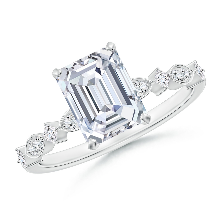 8x6mm FGVS Emerald-Cut Lab-Grown Diamond Engagement Ring with Marquise Motifs in White Gold 